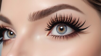 Obraz premium Close up of eye with extreme false lashes, beauty cosmetics real photo 4k more sharp