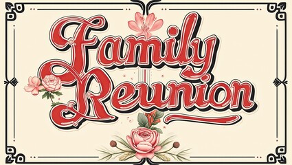 Elegant family reunion design featuring floral accents and vintage typography