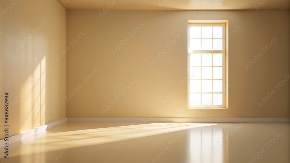 Poster minimalistic abstract light beige golden background with incident light from window on wall and floo