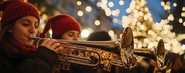 Brass band playing carols in the town square