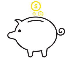 piggy bank vector with a dollar coin illustration on a white background