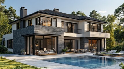 Fototapeta premium A large house with a pool and a patio