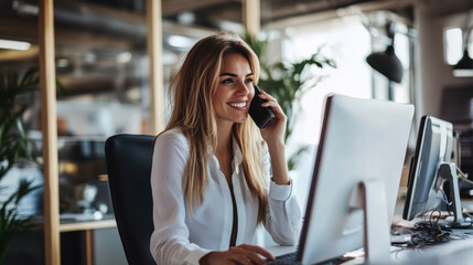 Businesswoman talking on the phone in an office