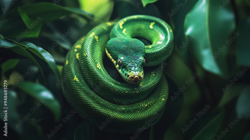 Canvas Prints Green Tree Python in Lush Foliage