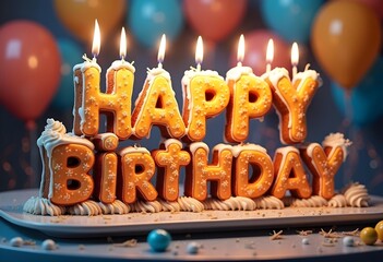 Happy Birthday Cake with Candle-Lit Letters