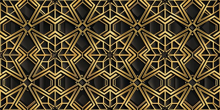Golden Geometric Lattice Pattern, Abstract, Modern, Graphic Design, Black, Gold, Pattern