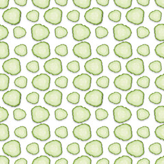 Round cucumber slices on white background, pattern design