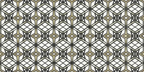 Fototapeta premium Geometric Interlocking Stars Black and Gold Pattern, Vector Illustration, Art Deco, Pattern, Repeat