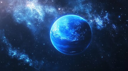 Fototapeta premium Embark on a journey to explore the mesmerizing beauty of Neptune, the stunning blue planet, surrounded by the vastness of the breathtaking cosmic galaxy that enchants all who gaze upon it