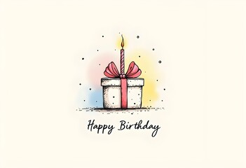 Minimalist Happy Birthday Card with Gift Box and Candle
