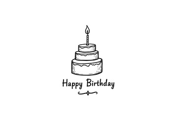 Minimalist Hand-Drawn Birthday Cake with Candle Illustration