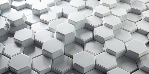 Abstract Hexagon Pattern, 3D Render, White, Geometric, Background, Design, Shapes