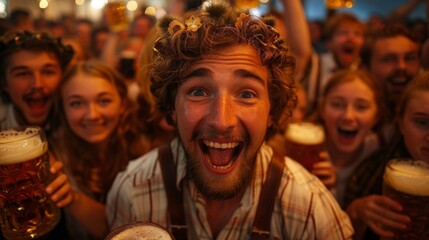 Obraz premium Oktoberfest . Revelers: People from all over the world come to Oktoberfest to celebrate and drink beer.