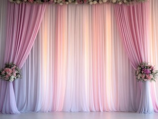 Elegant Drapes with Soft Lighting: Pastel colors and soft lighting behind elegant drapes set a romantic and intimate atmosphere