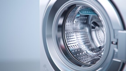 A silver washing machine with a view of the inside