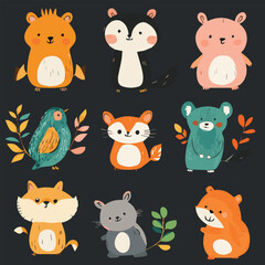 vector set of cute animals in a cartoon style