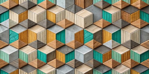 Obraz premium Geometric Wooden Wall Panel - Abstract Hexagon Pattern, 3D Render, Wood Texture, wall panel, hexagon, wood texture