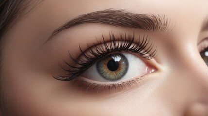 Obraz premium Female eye with dramatic eyelash extensions, macro close-up real photo 4k more sharp