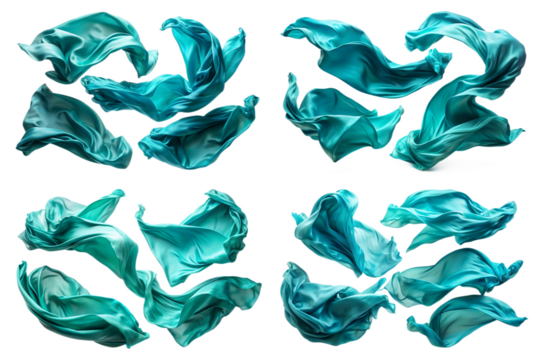 Set of set of cyan silk cloth floating png