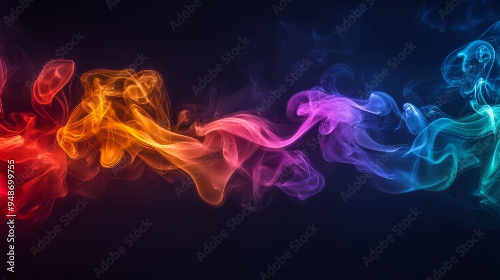 Poster a vibrant swirl of multicolored cigarette smoke drifting through the air, creating a mesmerizing ble