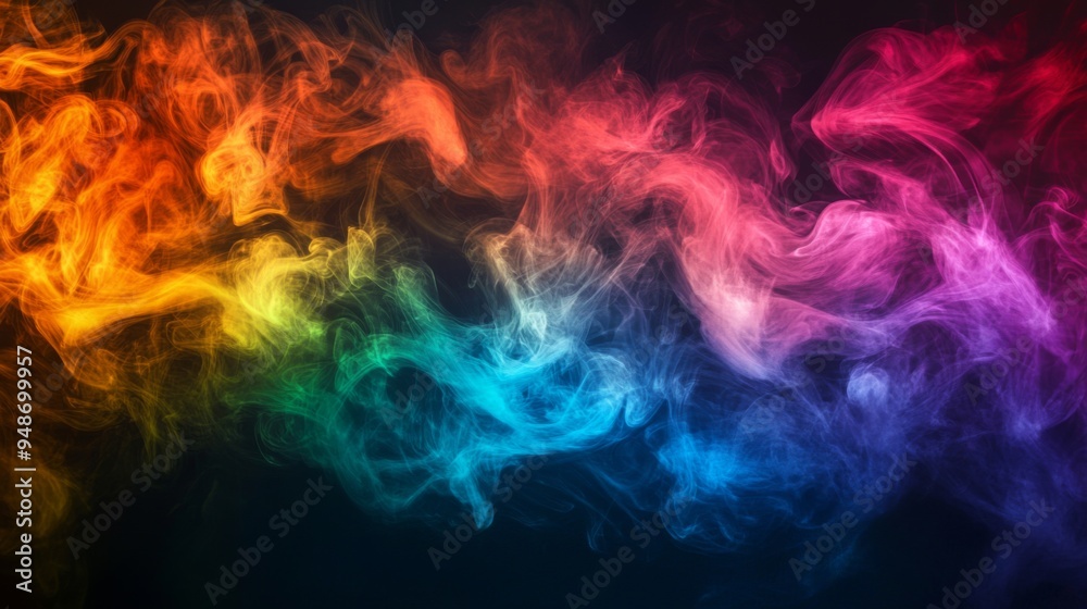 Aufkleber A vibrant swirl of multicolored cigarette smoke drifting through the air, creating a mesmerizing blend of hues against a dark background.
