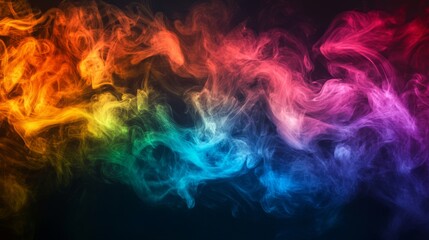 A vibrant swirl of multicolored cigarette smoke drifting through the air, creating a mesmerizing blend of hues against a dark background.