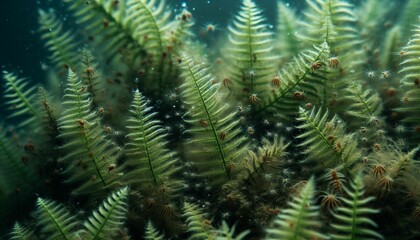 Underwater Ferns with Small Invertebrates Crawling Over Them