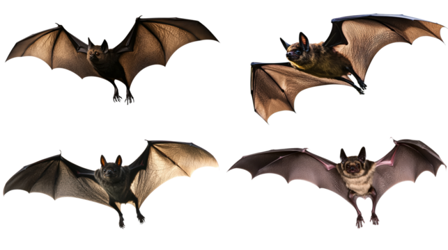 Realistic flying bats isolated on a blank background.
