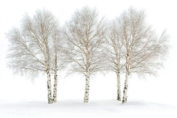Fototapeta premium Three trees are standing in a snow-covered field
