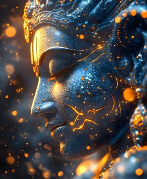 Closeup of Hindu Gods Ram and Krishna Statues - Blue Sparkling Shiny