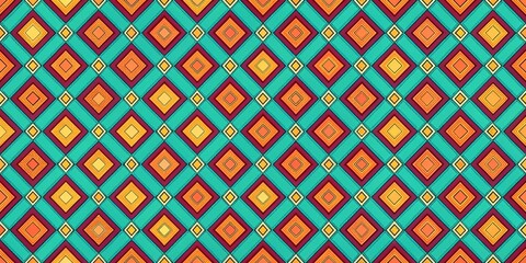 Vibrant Geometric Pattern with Multi-Colored Diamonds, Hand Drawn Style, Seamless Repeat, Digital Art, Digital Art , Geometric Pattern, Seamless Pattern