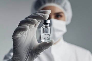 A healthcare professional holds a vial of medicine, showcasing safety and precision in a sterile environment.