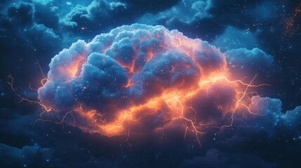 banner featuring brain-shaped clouds and lightning bolts symbolize control over thoughts, showcasing power and influence