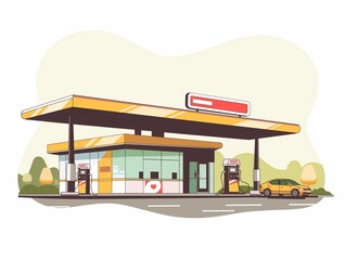 Fototapeta premium Gas station simple illustration clipart isolated on white. AI generated