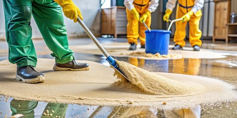 Chemical liquid spill cleanup using sand or sawdust as absorbent material , spillage, cleanup, chemical, liquid