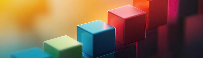 Colorful cubes forming a graph, representing growth and progress in abstract art style with a gradient background.