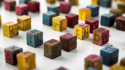 Obraz premium Colorful wooden cubes forming the word idea representing creative thought and imagination