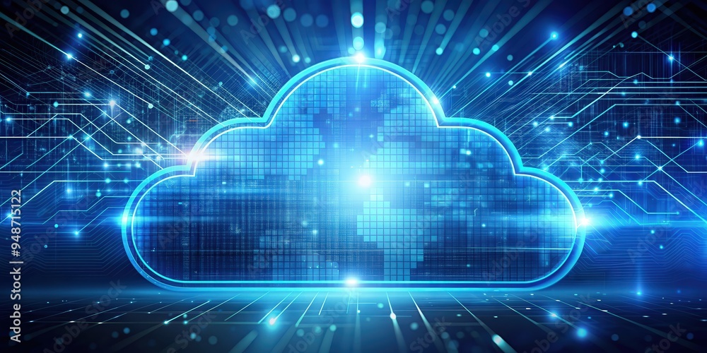 Aufkleber Innovative cloud technology concept showing a virtual world of data storage and processing, cloud computing
