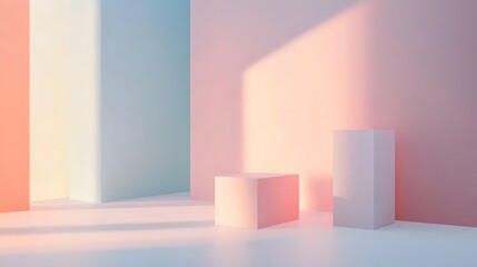 Geometric Shapes in Soft Pastel Gradient Abstract Minimal Composition