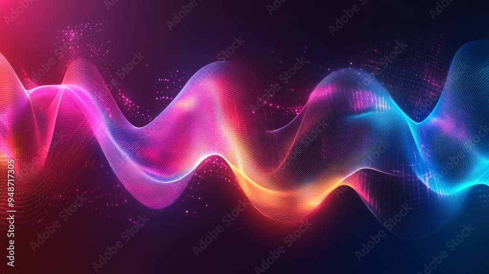 Poster an abstract image illustrating electromagnetic waves with energy pulses and varying wavelengths, set
