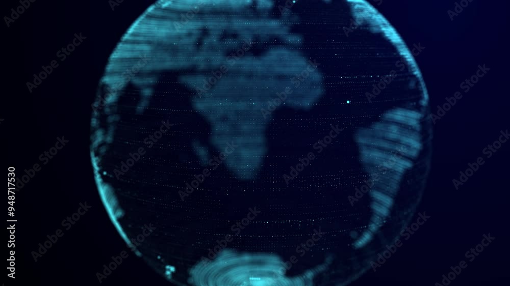 Poster Global world network concept. Safety wireless network connection technology. Big data analytics and visualization. Science background with blue planet Earth. 3D rendering.