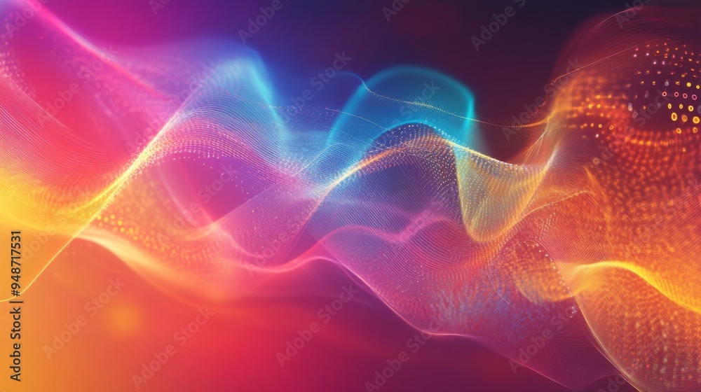 Poster an abstract image illustrating electromagnetic waves with energy pulses and varying wavelengths, set