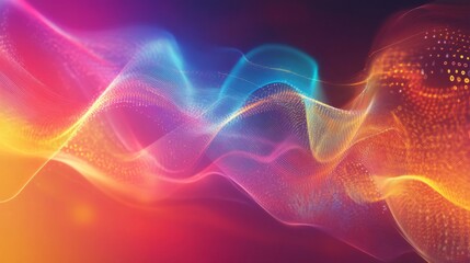 Fototapeta premium An abstract image illustrating electromagnetic waves with energy pulses and varying wavelengths, set against a futuristic, gradient-colored backdrop.