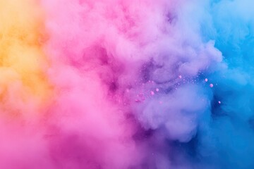 Fototapeta premium Color powder splash rainbow background paint holi smoke colour . Powder color splash explosion dust ink burst splatter white texture isolated black spray party blue wallpaper with generative ai