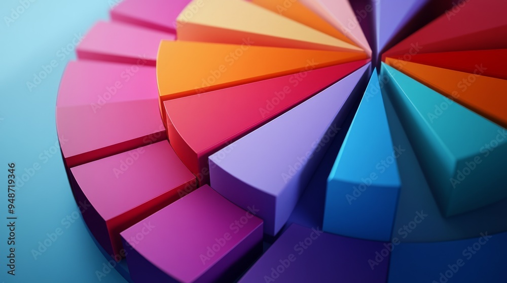 Aufkleber An animated 3D pie chart rotating slowly, showing different data slices and their proportions in a visually engaging and interactive manner.