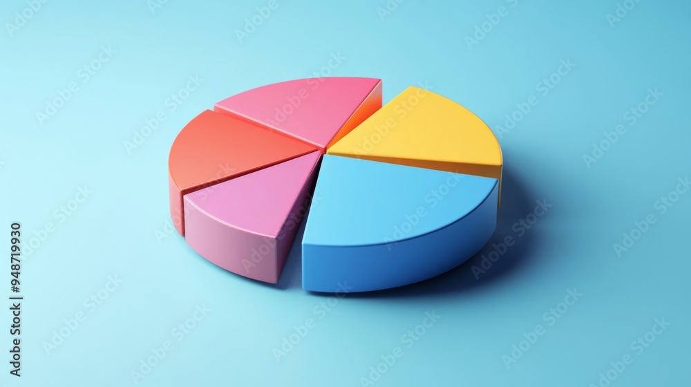 Aufkleber An animated 3D pie chart rotating slowly, showing different data slices and their proportions in a visually engaging and interactive manner.