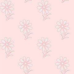 Lucknowi Chikankari floral vector pattern. Pastel pink shade. Thread and needle work traditional Indian textile print