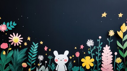 A blackboard with a whimsical doodle of a friendly cartoon character, surrounded by colorful flowers and stars.