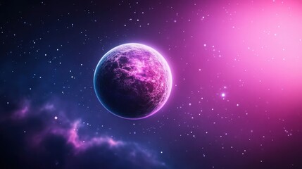 Fototapeta premium A lone planet bathed in purple light, with distant stars twinkling in the background.