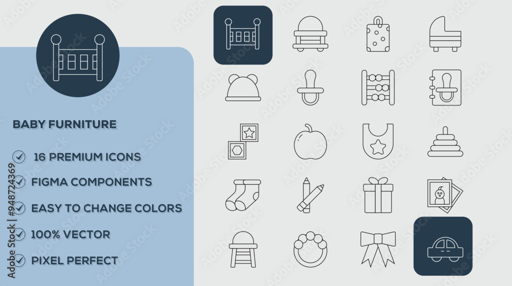 Wall mural baby furniture icons set. vector illustration in modern thin line style of business related icons: t